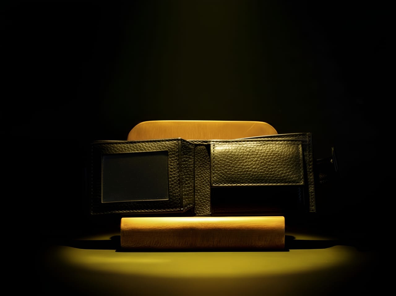 Black genuine leather wallet interior with coin pocket