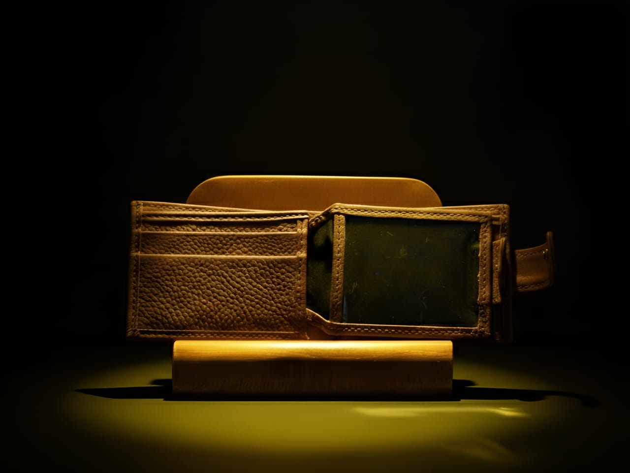 Brown double lopy leather wallet inside compartments
