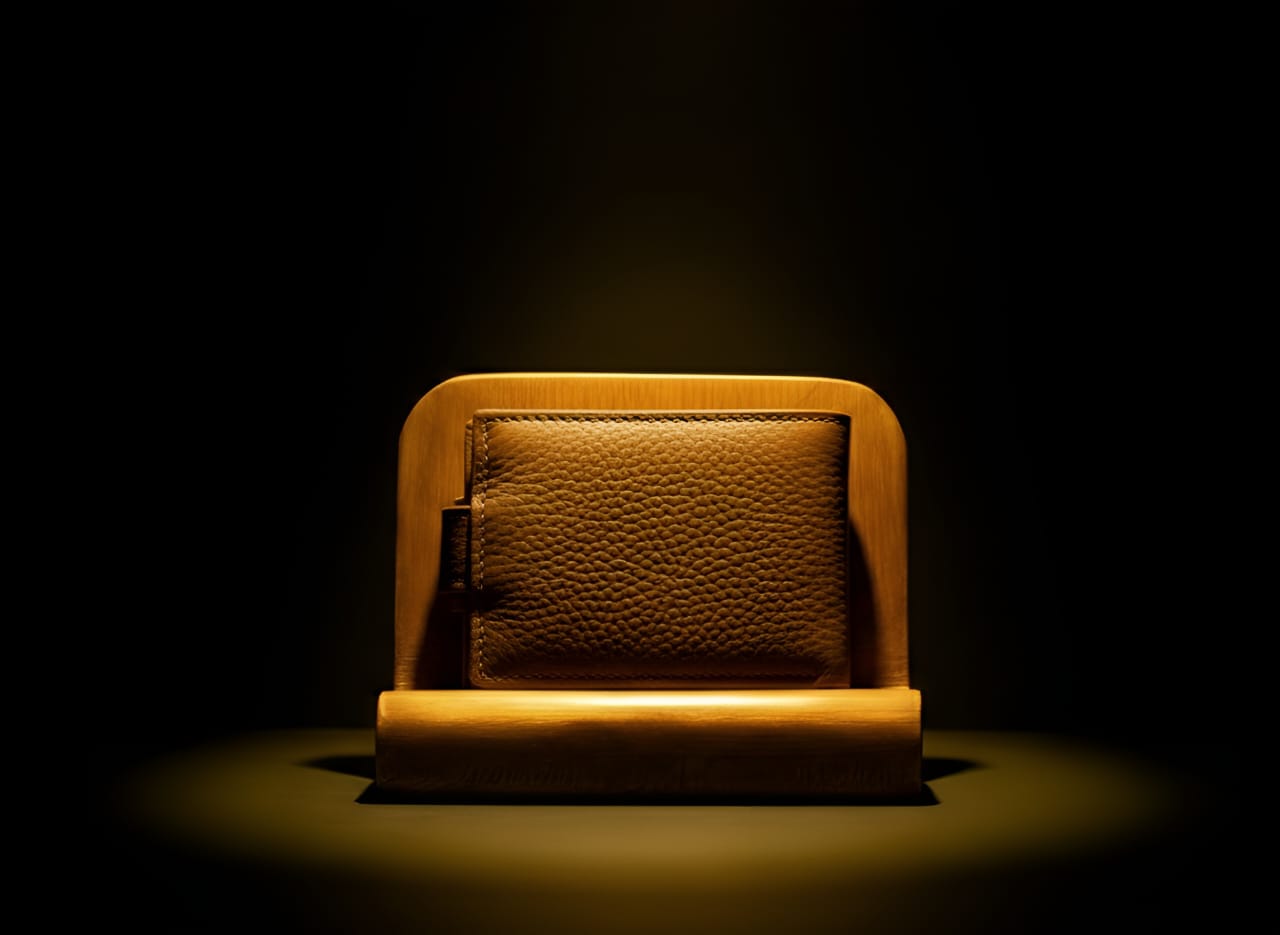 Brown double lopy leather wallet side view
