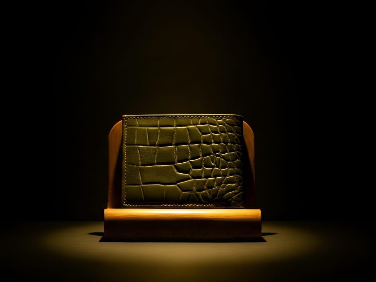 Gray sheep leather crocodile wallet front view