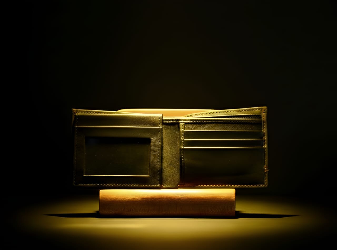 Gray sheep leather crocodile wallet inside view