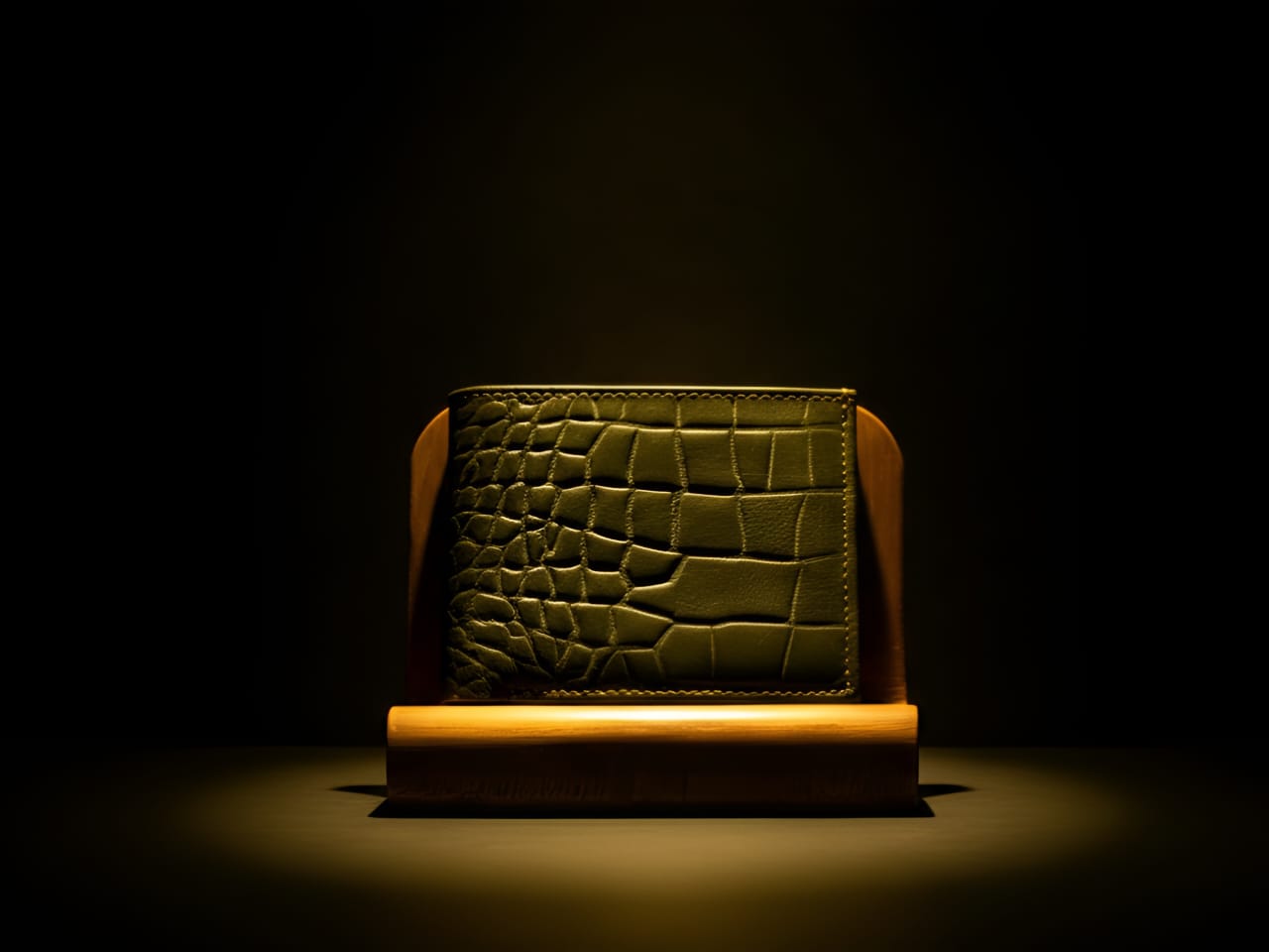 Gray sheep leather crocodile wallet side view