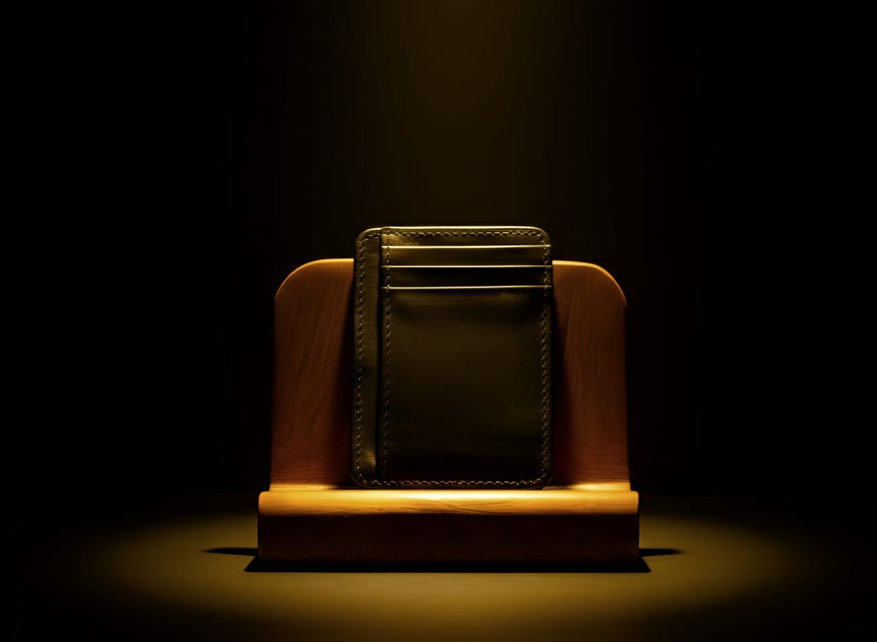 Trustcarries Black Genuine Buffalo Leather Cardholder Close Detail