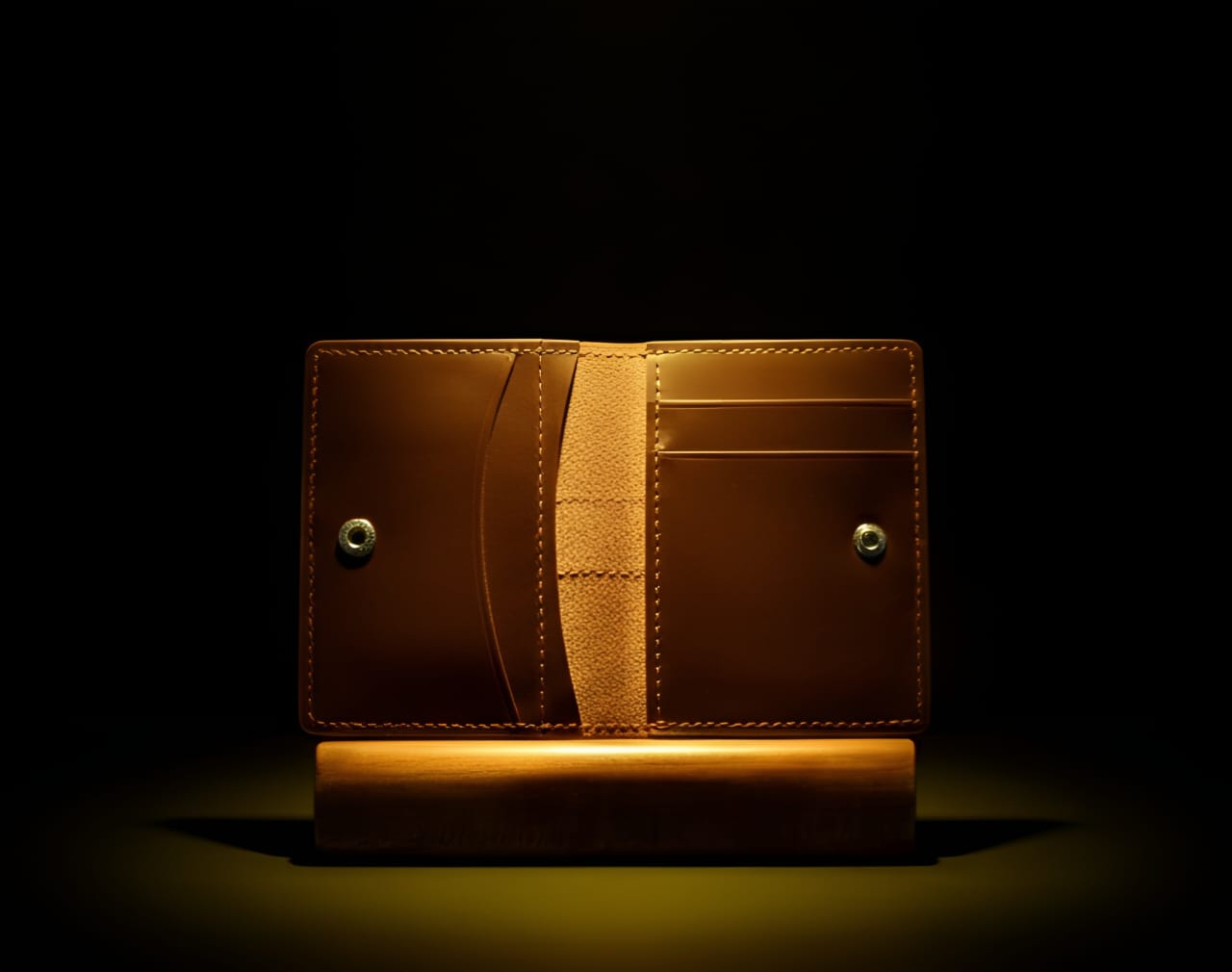 Trustcarries Brown Slim Leather Button Wallet Open View