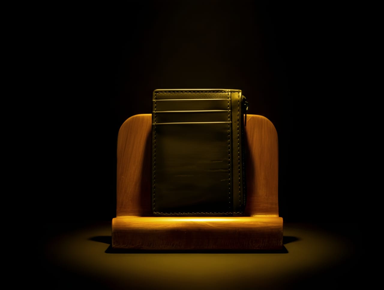 Trustcarries R-Zip Cow Leather Cardholder Black Front View