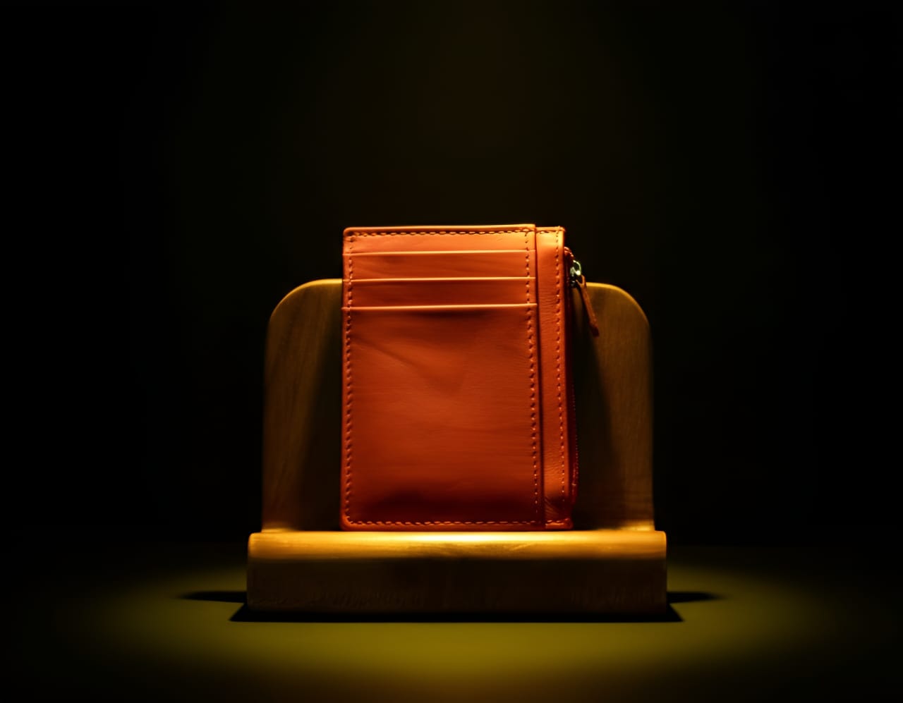 Trustcarries R-Zip Cow Leather Cardholder Mehroon Front View