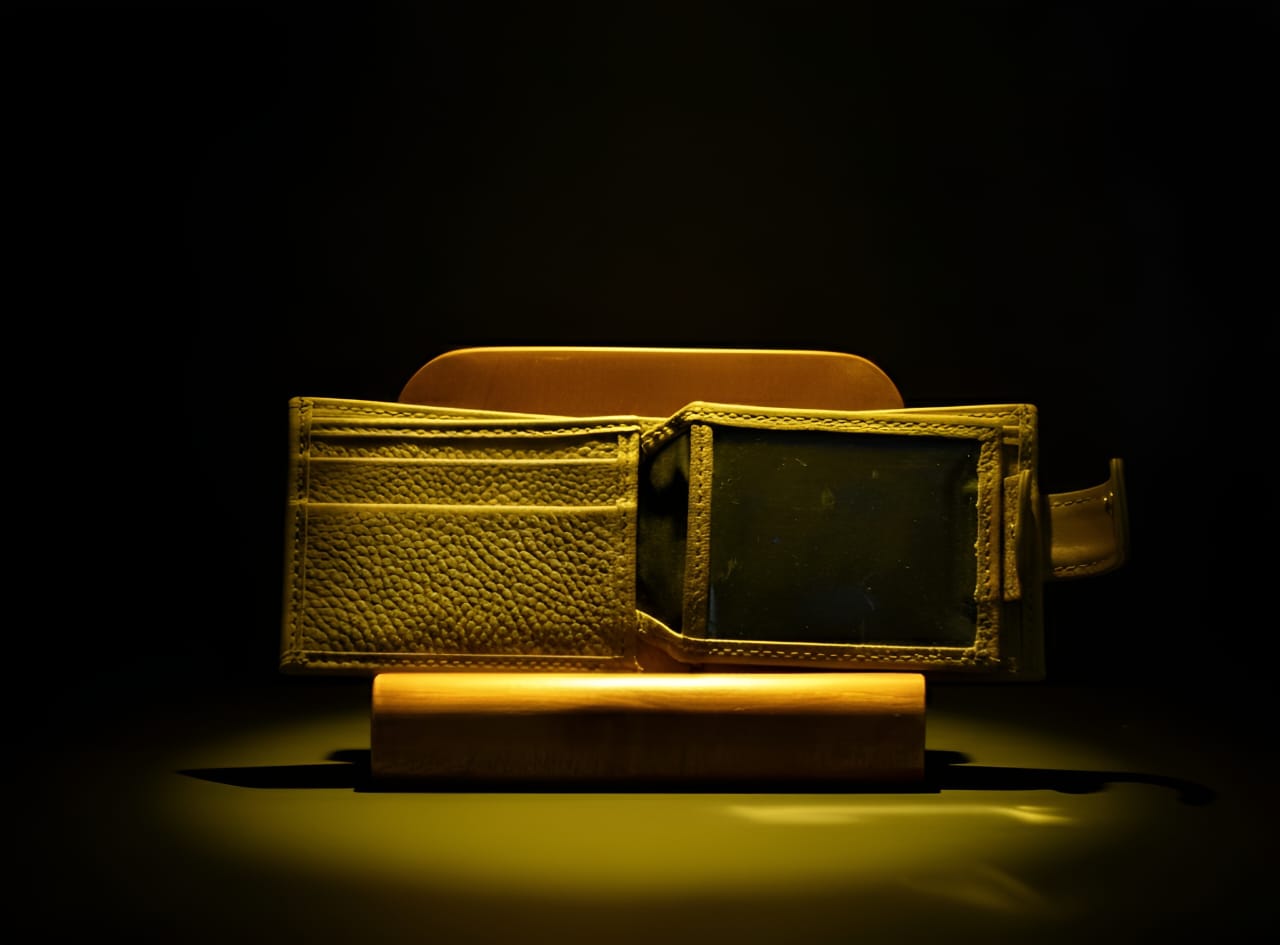 Yellow cow leather wallet inside side premium stitching detail
