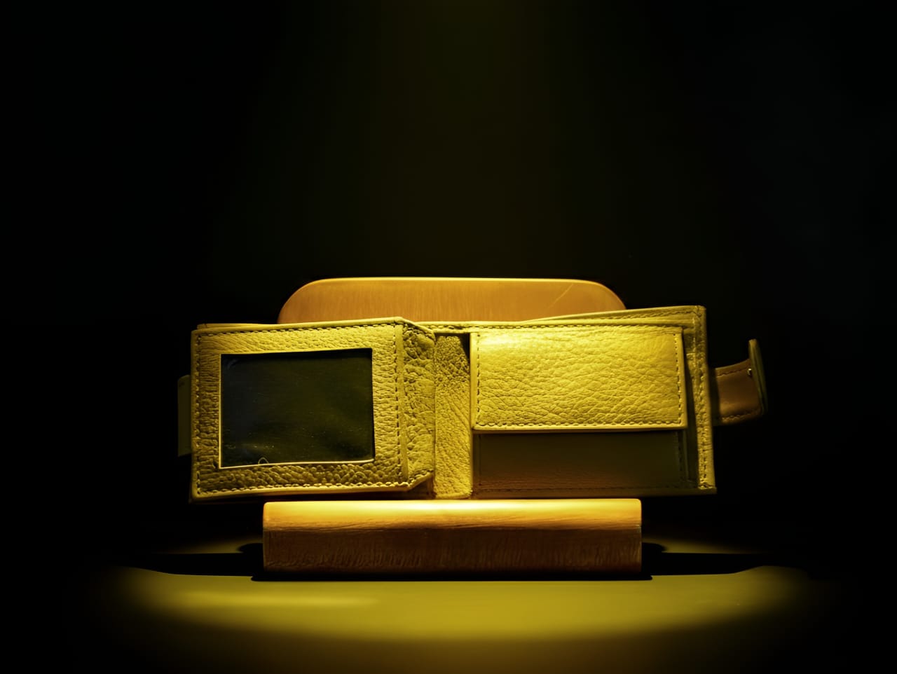 Yellow double lopy genuine leather wallet interior card slots with coin pocket
