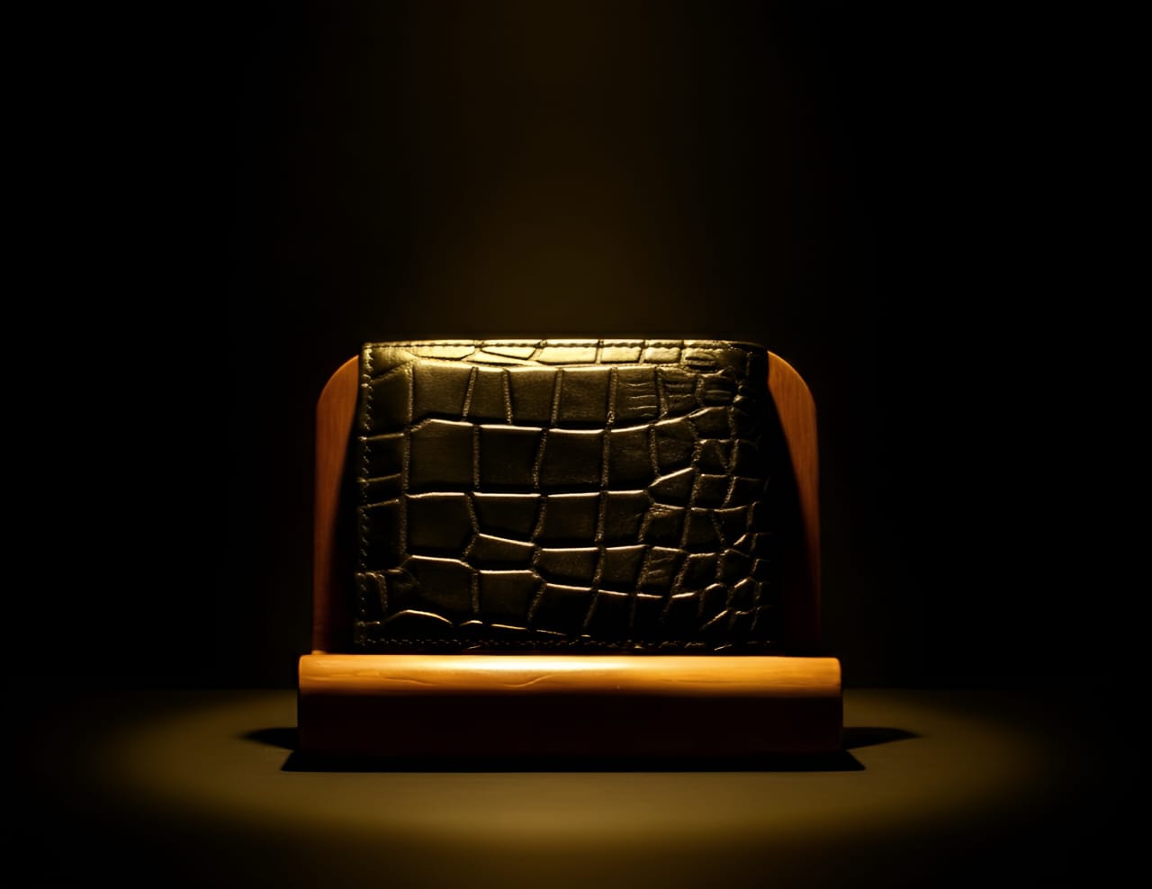 black sheep leather crocodile wallet front view