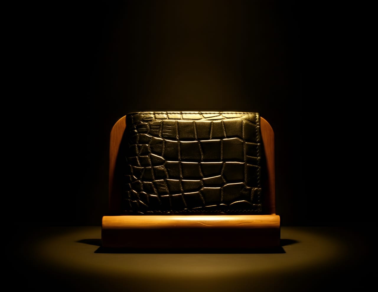 black sheep leather crocodile wallet side view