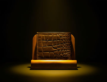 brown sheep leather crocodile wallet front view
