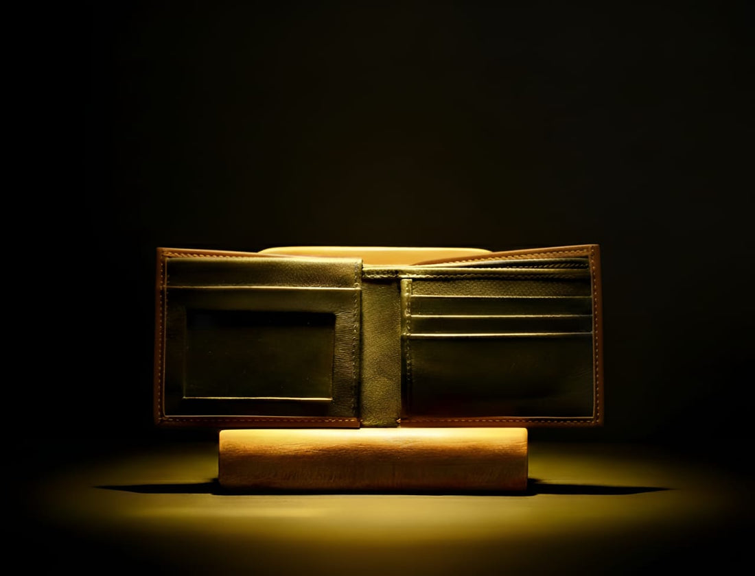 brown sheep leather crocodile wallet front view
