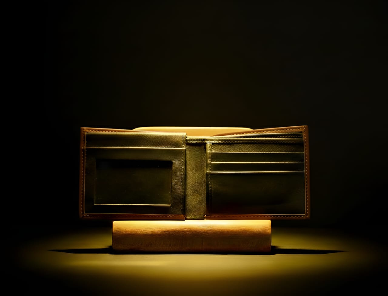 brown leather wallet inside card slots
