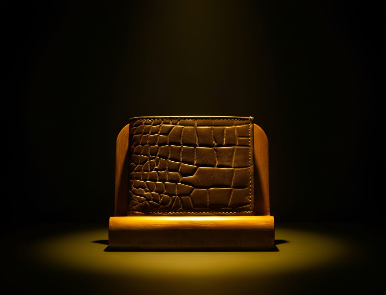 brown sheep leather crocodile wallet side view