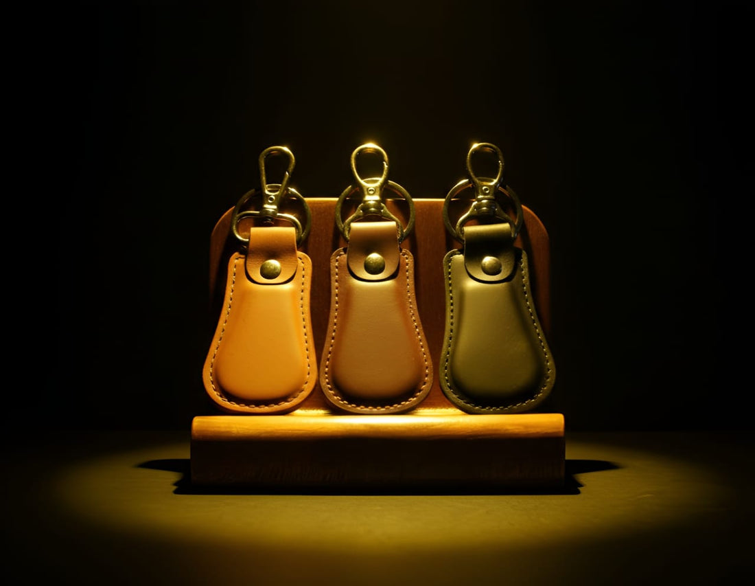 Trustcarries Tan Leather Pear Keychain Front View
