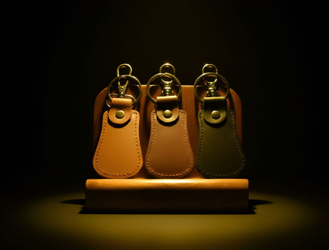 Trustcarries Tan Leather Pear Keychain Front View